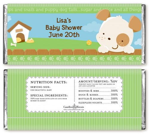 Puppy Dog Tails Neutral - Personalized Baby Shower Candy Bar Wrappers