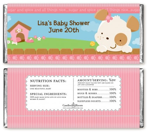 Puppy Dog Tails Girl - Personalized Baby Shower Candy Bar Wrappers