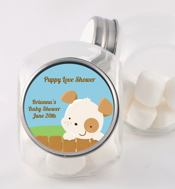 Puppy Dog Tails Neutral - Personalized Baby Shower Candy Jar