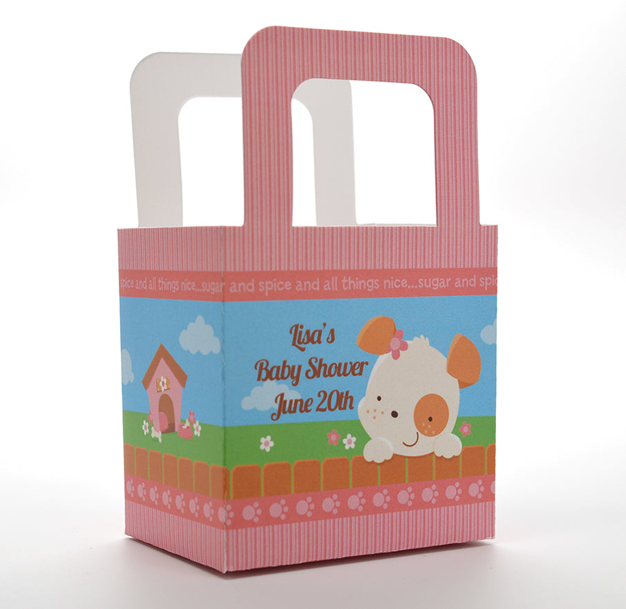 Puppy Dog Tails Girl - Personalized Baby Shower Favor Boxes