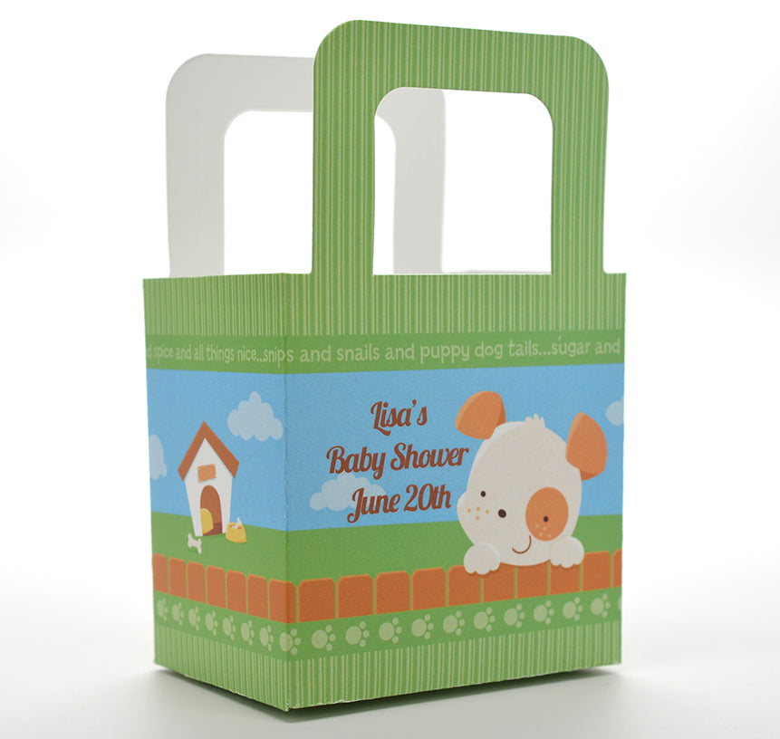 Puppy Dog Tails Neutral - Personalized Baby Shower Favor Boxes