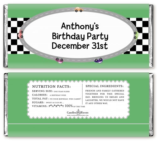 Race Car - Personalized Birthday Party Candy Bar Wrappers