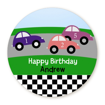 Race Car - Round Personalized Birthday Party Sticker Labels