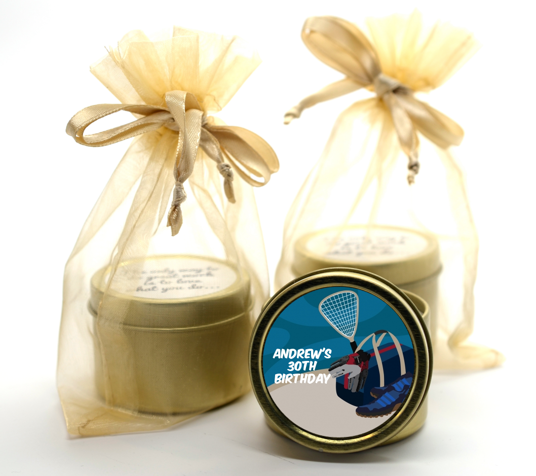 Racquetball - Birthday Party Gold Tin Candle Favors