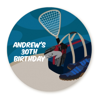 Racquetball - Round Personalized Birthday Party Sticker Labels
