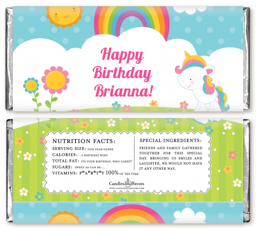 Rainbow Unicorn - Personalized Birthday Party Candy Bar Wrappers