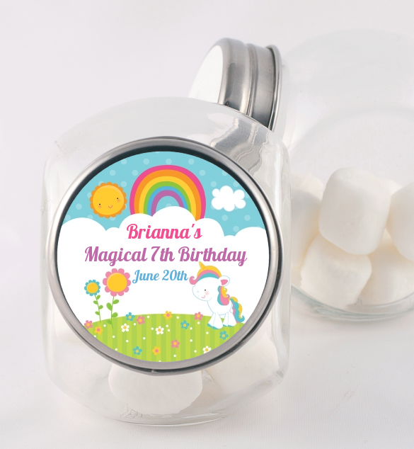 Rainbow Unicorn - Personalized Birthday Party Candy Jar