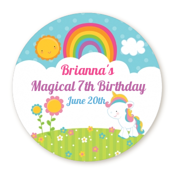 Rainbow Unicorn - Round Personalized Birthday Party Sticker Labels