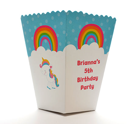 Rainbow Unicorn - Personalized Birthday Party Popcorn Boxes