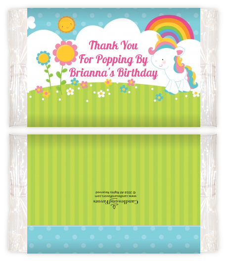 Rainbow Unicorn - Personalized Popcorn Wrapper Birthday Party Favors