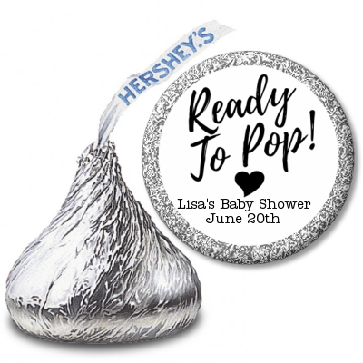 Ready To Pop Black and White - Hershey Kiss Baby Shower Sticker Labels