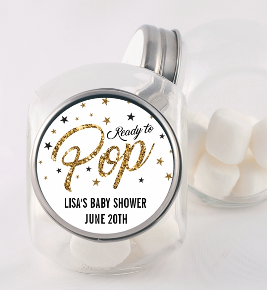 Ready To Pop Gold Glitter - Personalized Baby Shower Candy Jar