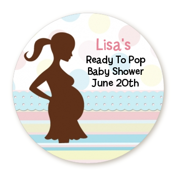 Ready To Pop Pastel Stripes and Dots - Round Personalized Baby Shower Sticker Labels
