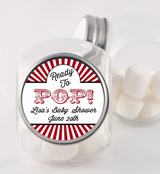 Ready To Pop Red - Personalized Baby Shower Candy Jar