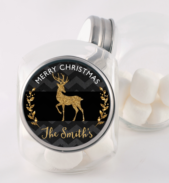 Reindeer Gold Glitter - Personalized Christmas Candy Jar