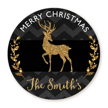 Reindeer Gold Glitter - Round Personalized Christmas Sticker Labels
