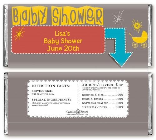 Retro Baby Theme - Personalized Baby Shower Candy Bar Wrappers
