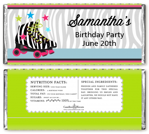 Retro Roller Skate Party - Personalized Birthday Party Candy Bar Wrappers