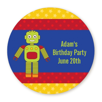 Robot Party - Round Personalized Birthday Party Sticker Labels