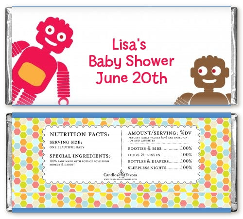 Robots - Personalized Baby Shower Candy Bar Wrappers