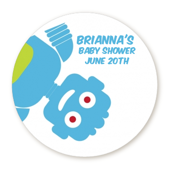 Robots - Round Personalized Baby Shower Sticker Labels
