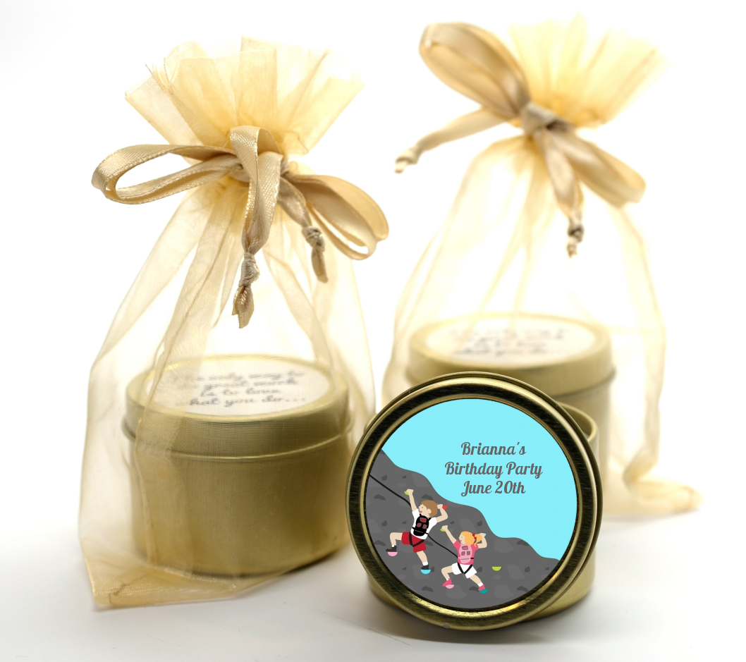 Rock Climbing - Birthday Party Gold Tin Candle Favors