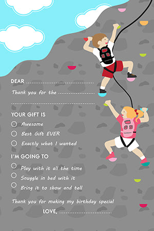 Rock Climbing - Birthday Party Fill In Thank You Cards