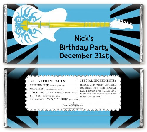 Rock Star Guitar Blue - Personalized Birthday Party Candy Bar Wrappers