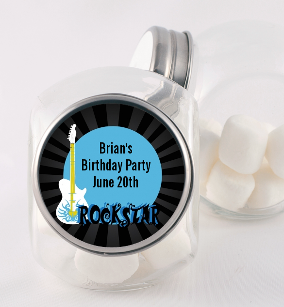 Rock Star Guitar Blue - Personalized Birthday Party Candy Jar