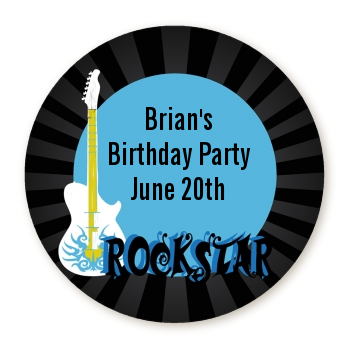 Rock Star Guitar Blue - Round Personalized Birthday Party Sticker Labels