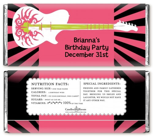Rock Star Guitar Pink - Personalized Birthday Party Candy Bar Wrappers