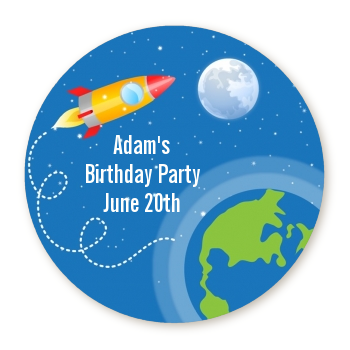 Rocket Ship - Round Personalized Birthday Party Sticker Labels