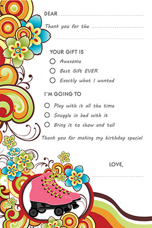 Roller Skating - Birthday Party Fill In Thank You Cards