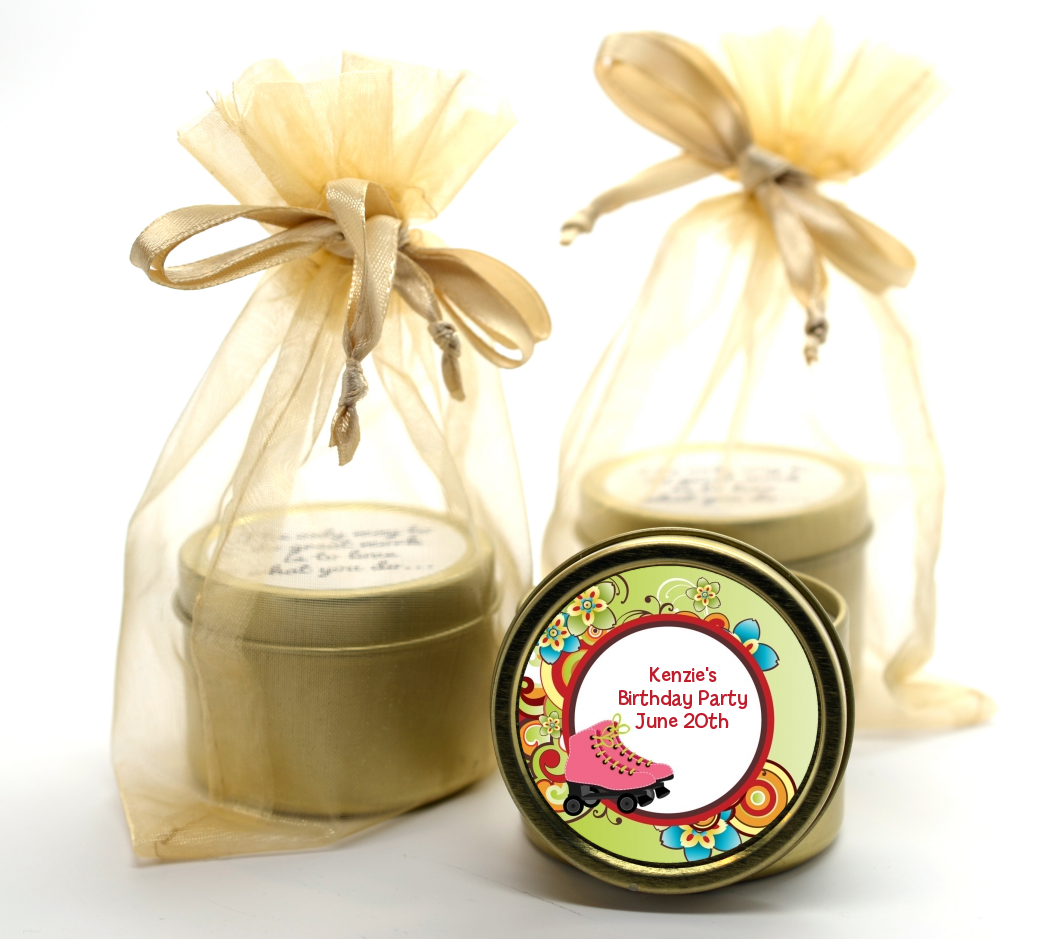 Roller Skating - Birthday Party Gold Tin Candle Favors