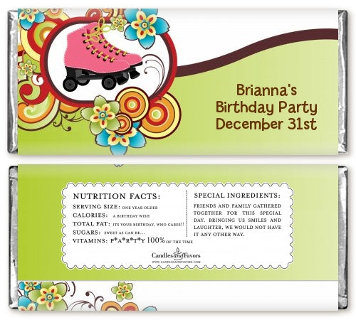 Roller Skating - Personalized Birthday Party Candy Bar Wrappers