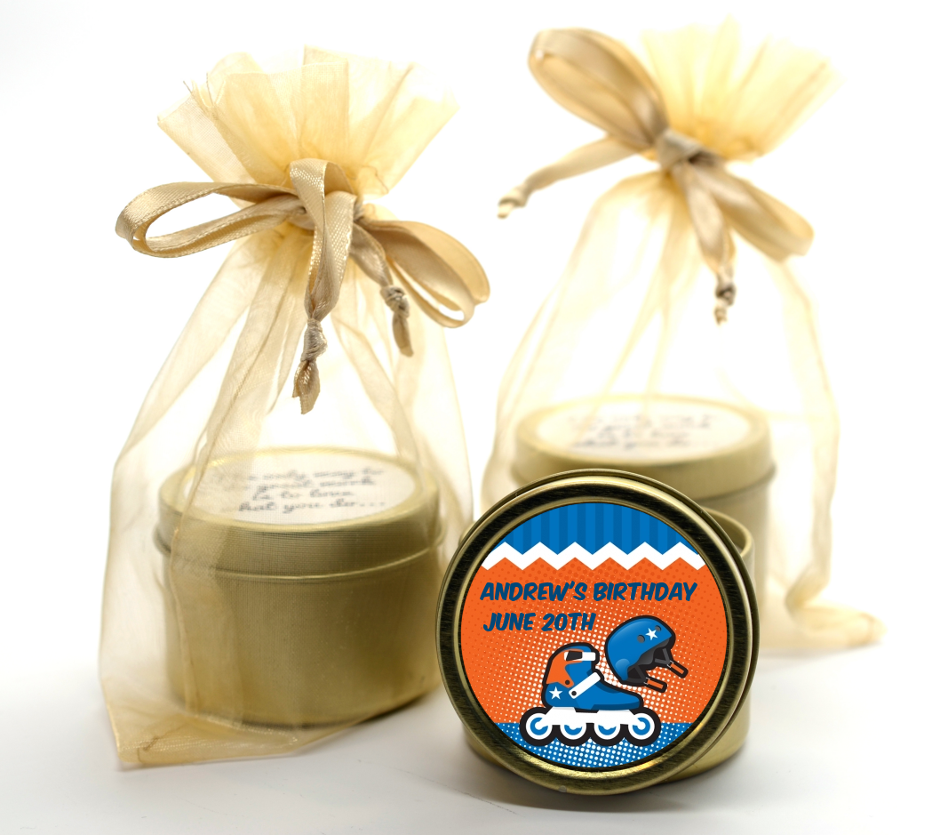 Rollerblade - Birthday Party Gold Tin Candle Favors