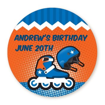 Rollerblade - Round Personalized Birthday Party Sticker Labels