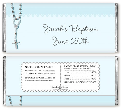 Rosary Beads Blue - Personalized Baptism / Christening Candy Bar Wrappers