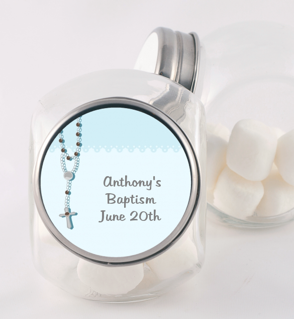 Rosary Beads Blue - Personalized Baptism / Christening Candy Jar