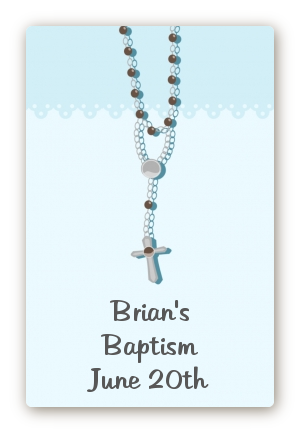 Rosary Beads Blue - Custom Large Rectangle Baptism / Christening Sticker/Labels