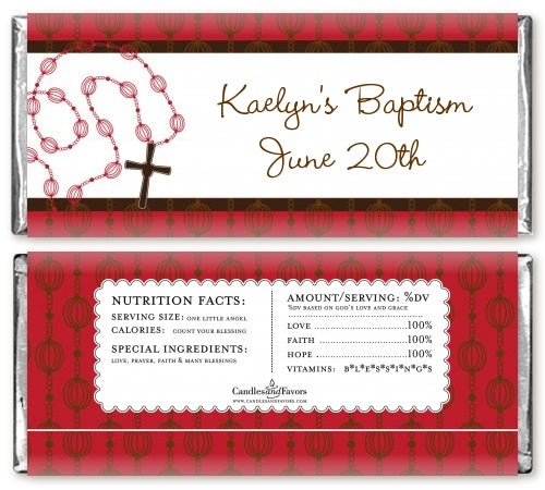 Rosary Beads Maroon - Personalized Baptism / Christening Candy Bar Wrappers