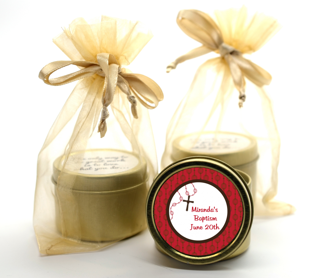 Rosary Beads Maroon - Baptism / Christening Gold Tin Candle Favors