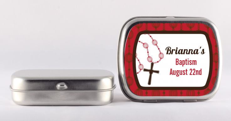 Rosary Beads Maroon - Personalized Baptism / Christening Mint Tins