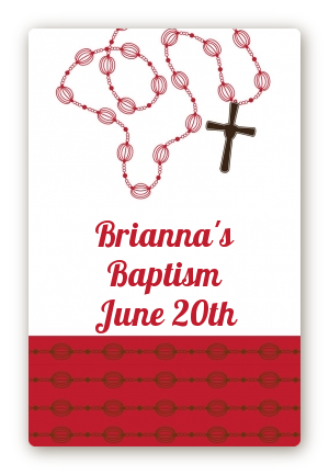 Rosary Beads Maroon - Custom Large Rectangle Baptism / Christening Sticker/Labels