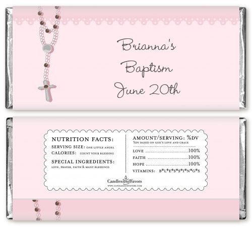 Rosary Beads Pink - Personalized Baptism / Christening Candy Bar Wrappers