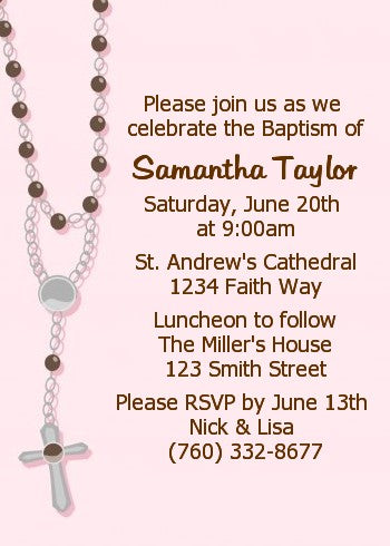 Rosary Beads Pink - Baptism / Christening Invitations