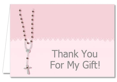 Rosary Beads Pink - Baptism / Christening Thank You Cards