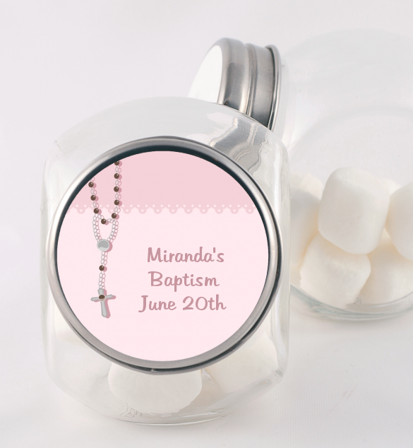 Rosary Beads Pink - Personalized Baptism / Christening Candy Jar