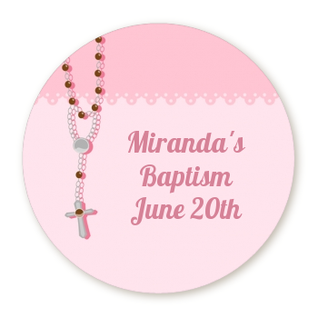 Rosary Beads Pink - Round Personalized Baptism / Christening Sticker Labels