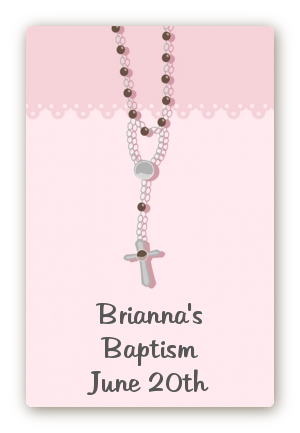 Rosary Beads Pink - Custom Large Rectangle Baptism / Christening Sticker/Labels